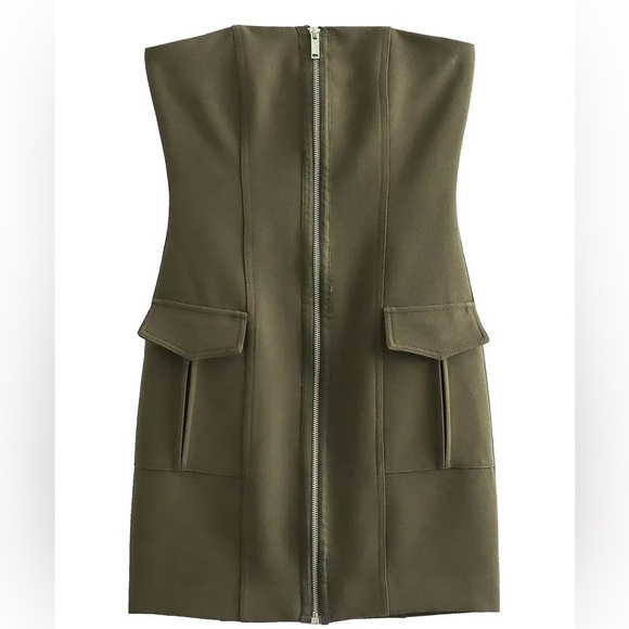 Zara Olive Strapless Mini Dress. Never worn! - Picture 5 of 7